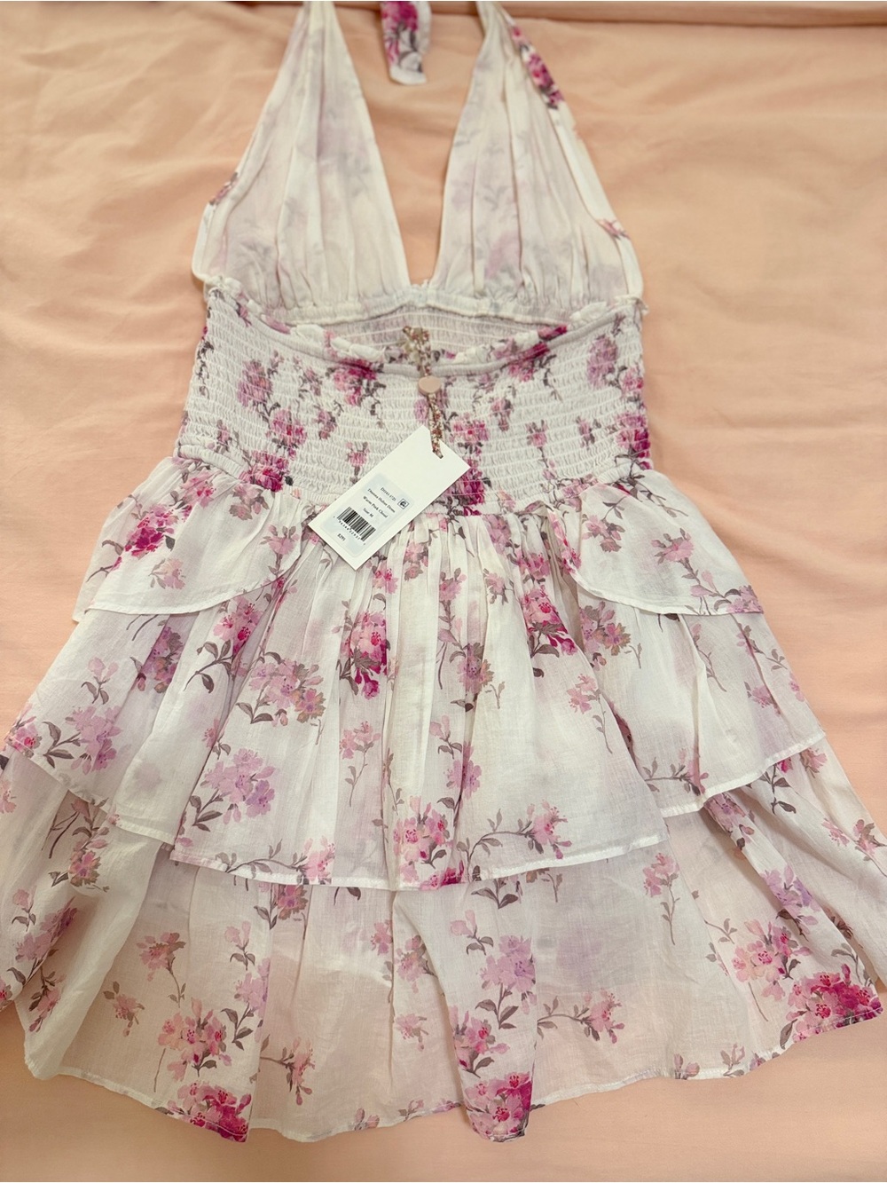 NWT LoveShackFancy Deanna Halter Mini Dress in Rose Picnic – Size M - Picture 5 of 6